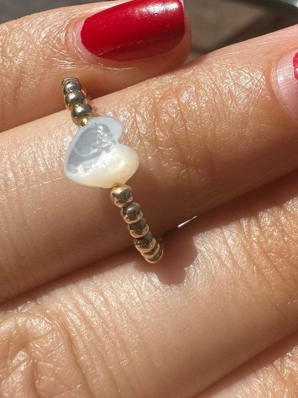 New 14K Solid Gold Heart Pearl Beaded ring Solid 14K gold band ring beaded 6